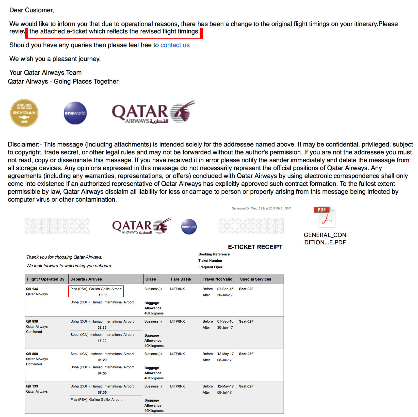 Warning Some Qatar Airways Schedule Change Emails Are Nonsense